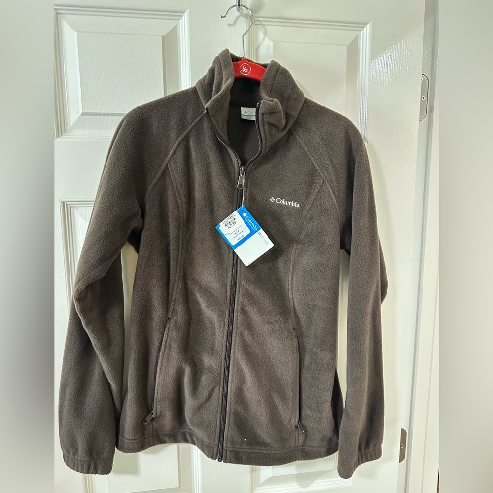 Columbia Fleece Women’s Jacket Small Full Length Zipper Brown Pockets New